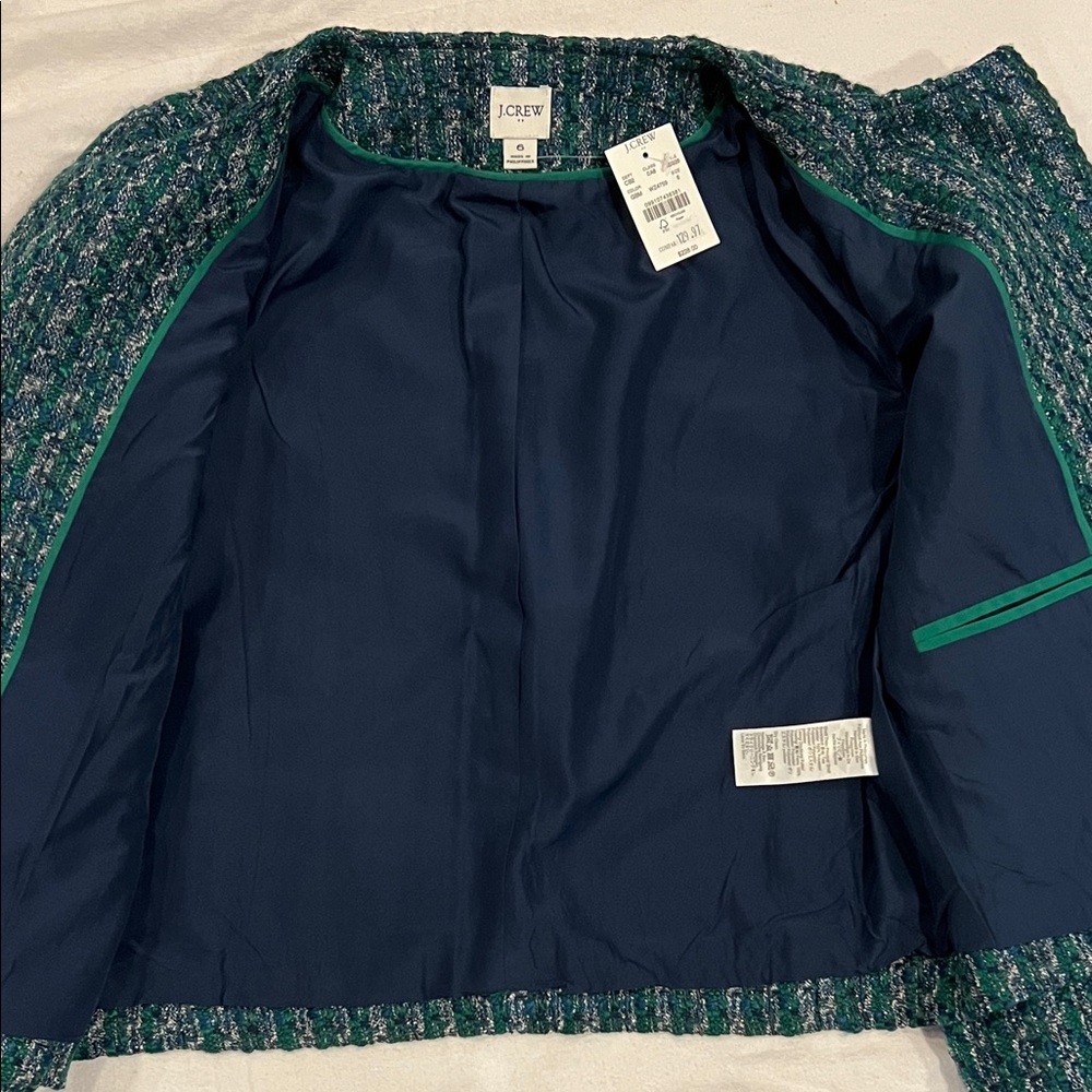J. Crew  Factory Teal Tweed Jacket with Gold Accents - Picture 3 of 6